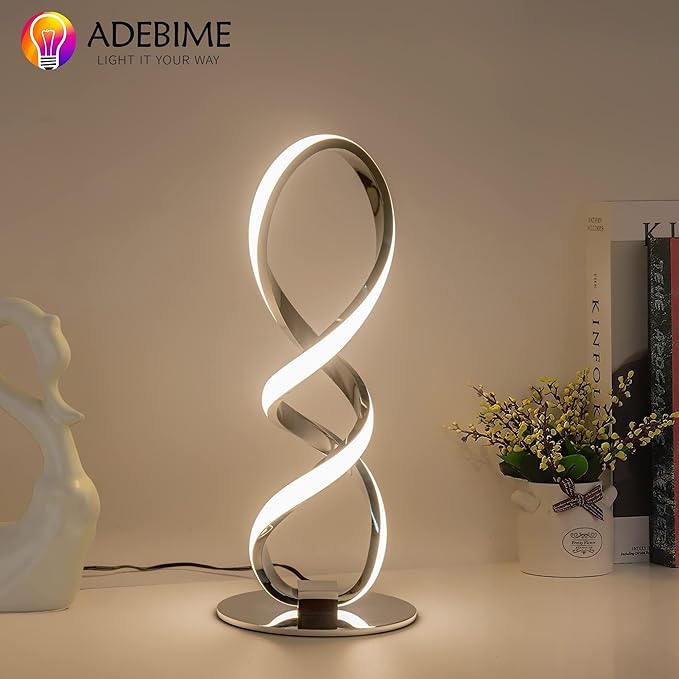 LED Spiral Bedside Table Lamp, Stepless Dimmable 12W 3000K Warm White, Modern Nightstand Desk Lamp for Bedroom, Living Room, Sliver