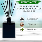 Urban Naturals BlackBerry Vanilla Reed Diffuser Set – Ripe Blackberries, Warm Vanilla & Patchouli – 5 Ounce Sleek Black Rectangular Refillable Glass Bottle – Made in The USA