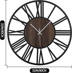 LEIKE Extra Large Wall Clocks,Silent Little Ticking,Battery Operated Vintage Round Modern Wood Wall Clock for Living Room, Bedroom,Farmhouse,Office Home Decor-32 Inch(Black-Roman Numerals)