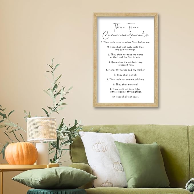 FZMHASLWW The Ten Commandments Bible Verse Wall Decor 24"X16" God Jesus Prayer Christian Saying Catholic Scripture Sign Large Wood Framed Wall Hanging Art (Wood)