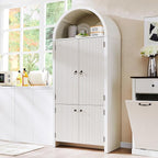 71" Tall Arched Bathroom Storage Cabinet, Modern Fluted Storage Cabinet w/Doors, 3 Adjustable Shelves, 6 Door Shelves, Wood Freestanding Cabinet for Bathroom, Entryway, Hallway, Antique White