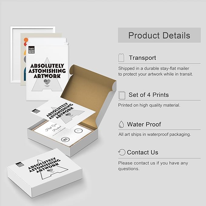 SIGNWIN Framed Mid-Century Modern Colorful Geometric Polygons Wall Art, Set of 4 Abstract Geometric Wall Decor Prints, Nature Wilderness Wall Décor for Living Room, Bedroom - 12"x16" White