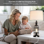 26.3”Table Lamps Set of 2 with USB Charging Ports,Farmhouse Bedside Nightstand Lamp with Rotary Switch,Rustic Reading Lamps Industrial Desk Lamps for Bedroom Living Room,Bulbs Included