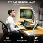 SKYLEO LED Desk Lamp with Slim Base - Adjustable Swing Arm Desk Light, Dimmable, Timer, Eye Protection, Memory Function, 1300LM, 12W, White