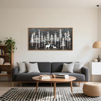 Modern White Forest Framed Canvas Wall Art Set, Minimalist Woodland Art Painting, Retro Tree Landscape Wall Decor, Wildland Deer Artwork for Living Room, Dining Room, Office - 20"x40"