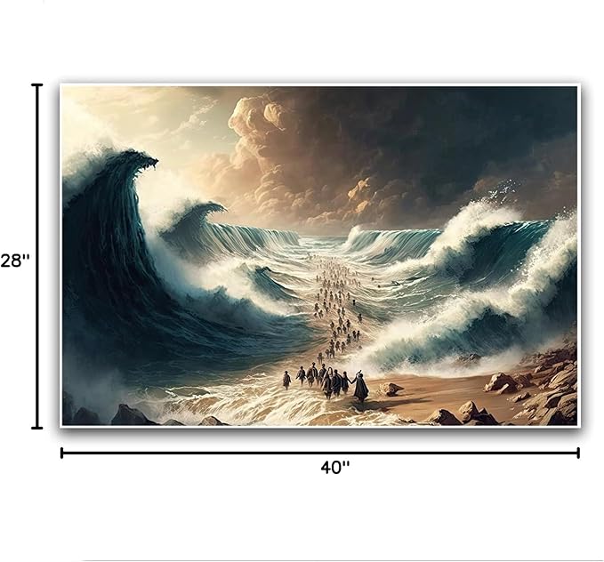 XWNLTEPK Moses Parted Red Sea Figures Jesus Bible Art Modern Poster Jesus Print Art Bible Home Decor Boho Wall Christian Canvas Art Poster