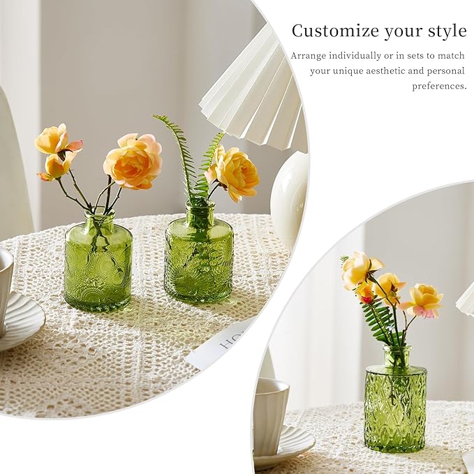 Glass Bud Vases Set of 64 - Green Assorted Small Mini Glass Vases for Flowers, Crystal Vintage Vase Set, Bulk Centerpieces for Table Décor, Wedding, Home and Events (Green, 64 Pcs)