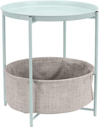 Amazon Basics Round Storage End Table, Side Table with Cloth Basket, Mint Green/Heather Gray, 18 in x 18 in x 19 in