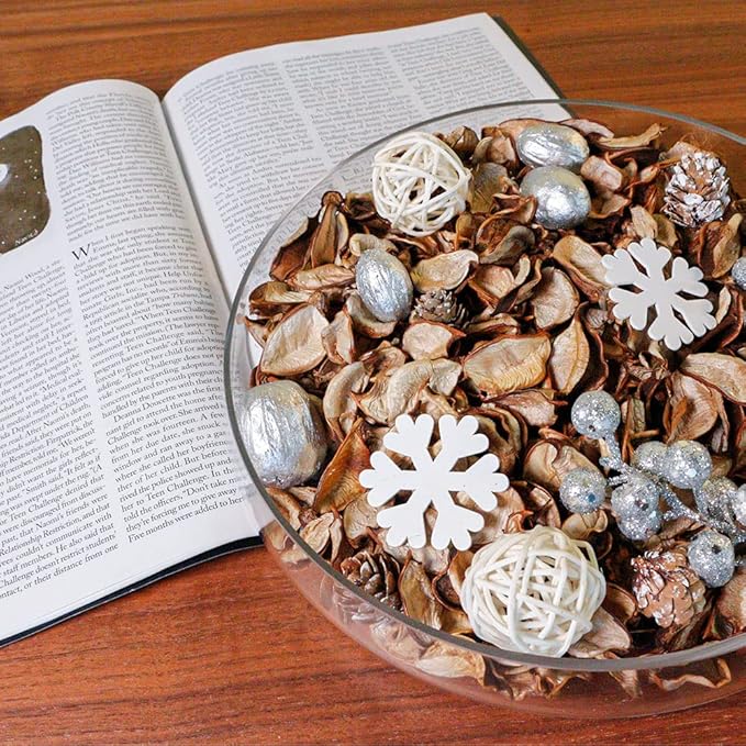 Qingbei Rina Christmas Potpourri Bags,Cotton Scented Winter Potpourri Bowl Filler Dried Flower, Home Fragrance Sachet of Petal, Vase Filler Holiday Decor, 8.4 oz(Silver and White)