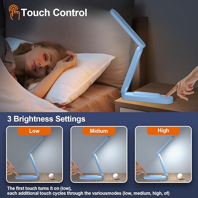 LED Desk Lamp for Office Home & Battery Operated Lamp Rechargeable Lamp Foldable & Portable Light, LED Desk Light Strip, 3 Brightness Dimmable Small Desk Lamp Wireless Reading Lamp