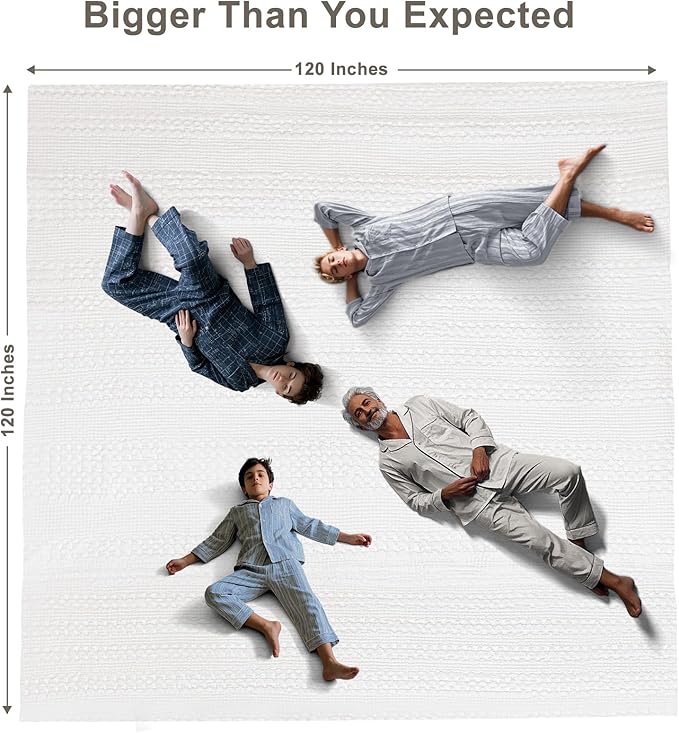 PHF 100% Cotton Waffle Blanket Oversized King 120"x120", Lightweight Breathable Extra Large 10'x10' Summer Blankets for Bed, Giant Big Luxury Aesthetic Woven Bedding for Home Decor, White