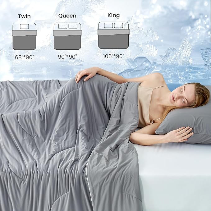 Cozy Bliss Cooling Comforter Queen Size Dual-Sided, Ultra-Soft Cooling Blankets for Hot Sleepers and Night Sweats, Breathable Lightweight Silky Smooth, Dark Grey
