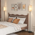 Ambimall Floor Lamp with 3 Color Temperatures Bulb Set of 2, 64" Standing lamp with Linen lampshade for Bedroom, Minimalist Pole Lamp, Beige Shade & Black Pole