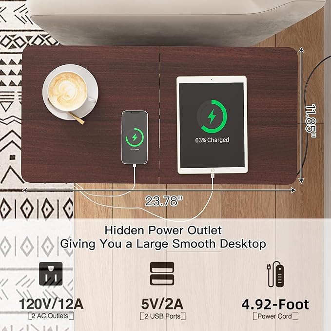 LIDYUK End Table with Charging Station, Narrow Side Table with Drawer and USB Ports & Power Outlets, Nightstand Bedside Tables for Small Spaces, Bedroom, Living Room, Dark Cherry