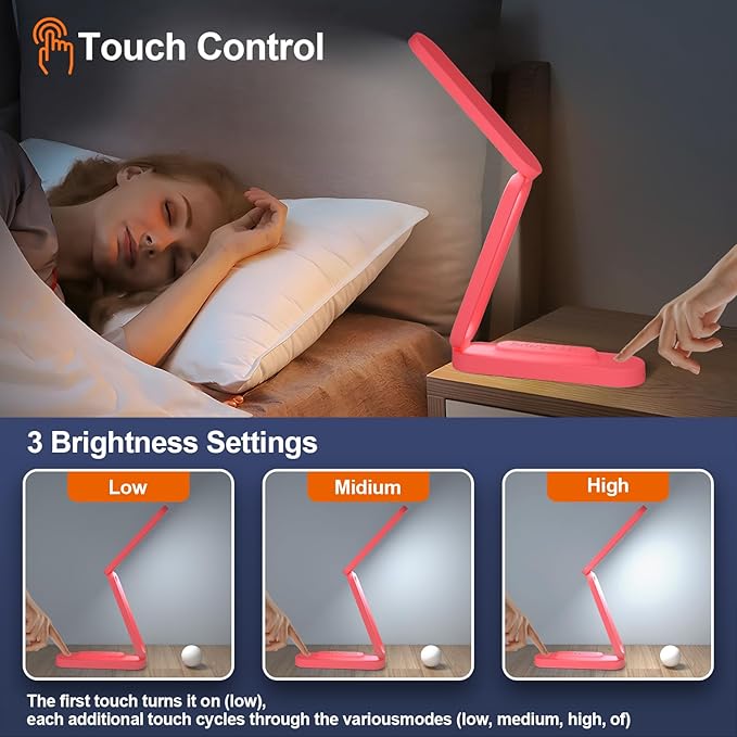 LED Desk Lamp for Office Home & Battery Operated Lamp Rechargeable Lamp Foldable & Portable Light, LED Desk Light Strip, 3 Brightness Dimmable Small Desk Lamp Wireless Reading Lamp