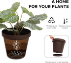 Elly Décor Set of 2 10 inch Round Saucer Modern Self Watering Planter Plates, Pots with Rattan-Like Finish, 10x10 chococlate Brown