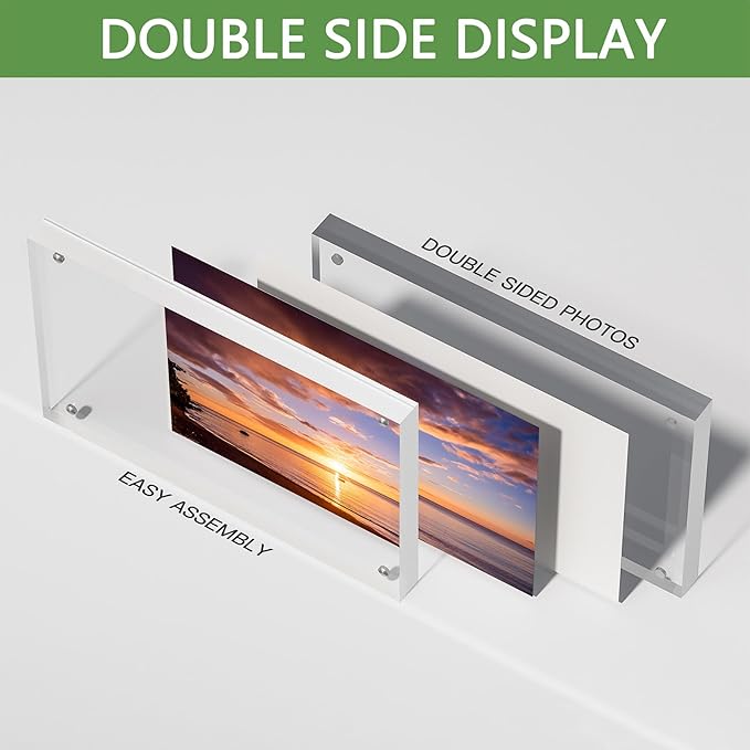 5x7 Acrylic Picture Frames 3Pack, Magnetic Acrylic Photo Frames 5 by 7,20% Thicker Block,Clear Floating Picture Frame Free Stand Double Side, Lucite Frameless Frame Gift for Desktop Display