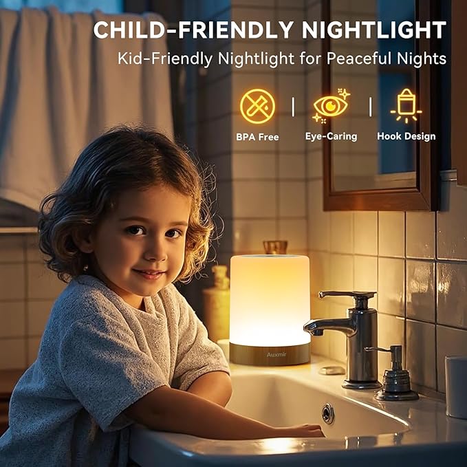 Night Light for Kids Baby, Dimmable Touch Lamp for Nursery, 11 RGB Colors 5 Brightness, Portable Rechargeable Bedside Table Lamp for Nightstand, Kids Night Light for Bedroom Living Room, Dark Brown