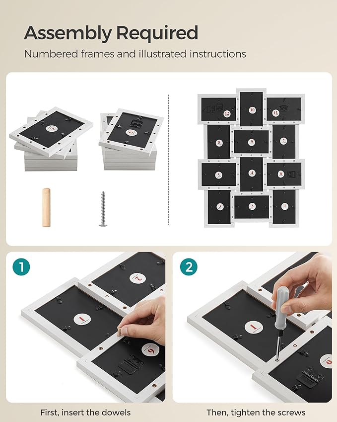 SONGMICS Collage Picture Frames, 4x6 for Wall Decor Set of 12, Multi Family Photo for Gallery Decor, Hanging Display, Assembly Required, Cloud White URPF026W01
