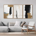 SIGNINART Black and White Abstract Framed Canvas Wall Art Set of 3, Beige Neutral Art Prints, Minimalist Modern Wall Decor for Living Room, Bedroom, Office,Above Couch 16"x24"x3