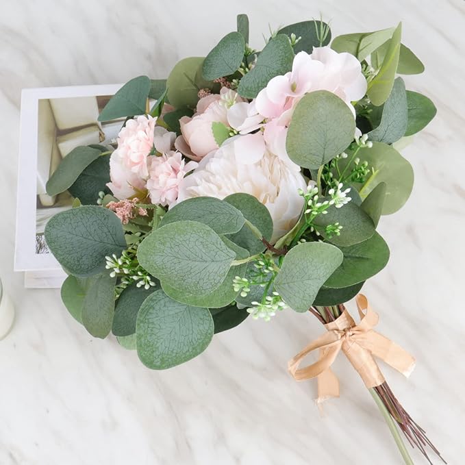 Beferr 18pcs Eucalyptus Stems Bulk Faux Silver Dollar Eucalyptus Leaves Plant Branches Artificial Greenery Stems for Flower Arrangements Home Decor Indoor