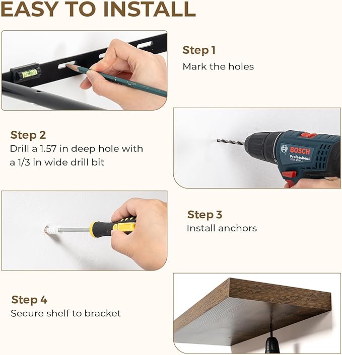 36 Inches Floating Shelves for Wall, 9.3" Deep Long Floating Shelves Set of 2, Large Display & Storage Shelf, Wall Shelf for Bathroom Bedroom Living Room Kitchen Office, Rustic Brown