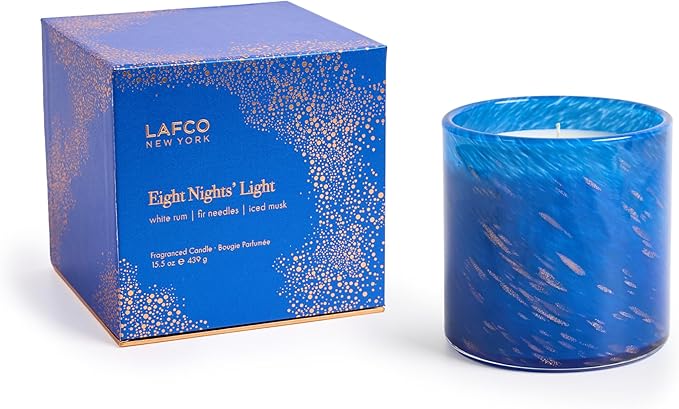LAFCO New York 2025 Holiday Signature Candle, Eight Nights’ Light - 15.5 oz - 90-Hour Burn Time - Reusable, Hand Blown Glass Vessel - Made in The USA