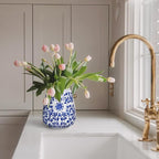 Hollyone Blue and White Porcelain Vase Chinoiserie Floral Vase Large Vintage Tall Blue Ceramic Vase for Home Mantle Shelf Living Room Table Centerpieces Decor, 7 Inch