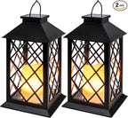 Homemory Solar Lanterns Outdoor Waterproof Hanging with Flickering Flameless Candles, 2 Pack 13'' Garden Outdoor Lantern Decorative for Patio Front Porch Backyard Balcony Cabin Outside Table(Black)