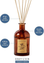 Craft & Kin Lily & Jasmine Diffuser Reed Diffuser | All Natural Essential Oil & 8 Rattan Scent Sticks | Reed Diffusers for Home, Bathroom | Long Lasting Home Fragrance in Amber Glass, 5.75oz