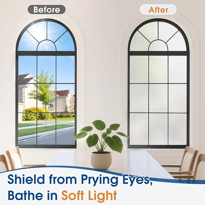 Homein Frosted Glass Window Privacy Film with Tools UV Blocking Privacy Film for Glass Windows, Static Cling No Glue Removable Reusable Anti Glare for Home Day and Night, Pure 23.6x78.7 inch