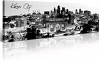 Pictures for Bedroom Black and White Wall Art Kansas City Panoramic Cityscape Skyline Canvas Art Prints for Living Room Office Home Decor Framed and Ready to Hang 13.8"x47.3"