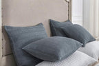 1pc 18x18 Throw Pillow Cover Boho Decorative Pillow Shams Stone Washed Cotton Pillowcase Waffle Square for Couch Sofa Chair Bed Car, Blue Grey