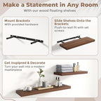 24 Inch Floating Shelves for Wall Set of 2, 8"D Wood Grain Bathroom Shelves with Invisible Brackets, Easy Install Engineered Wood Storage Shelves for Kitchen, Living Room, Bedroom, Walnut Finish
