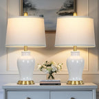 Modern Ceramic Table Lamps Set of 2, 23" White Ceramic Lamps for Living Room, Rustic Farmhouse Bedside Lamp with Ginger Jar Design, Elegant Bedroom Lamp for Nightstand Desk Side End Table Home Decor