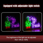 Trick Or Treat Neon Sign Funny Spider Candy LED Neon Light for Wall Decor Dimmable USB Halloween Light Up Sign for Halloween Party Home Neon Decor (16.7 * 12.8In)