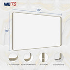 WEER 50X30 Inch Brushed Nickel Bathroom Mirror, Brushed Silver Metal Frame Mirror, Rounded Rectangle Silver Bathroom Vanity Mirror, Tempered Glass, Anti-Rust, Hangs Horizontally or Vertically