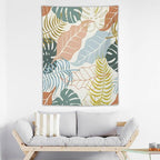 ICMOLYYENLO Boho Green Leaves Tapestry, Mid Century Abstract Tropical Palm Leaves Modern Minimalist Geometric Wall Hanging, Neutral Home Decor Art for Living Room Bedroom Dorm 60x80 Inch