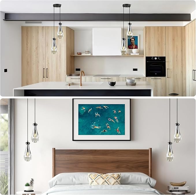 Modern Raindrop Pendant Lights, Black Cluster 2-Light Pendant Lights Kitchen Island, Bronze Bedside Pendant Lighting, Adjustable Suspension Cord for Dining Room,Bathroom,Bedroom,Bulb Included