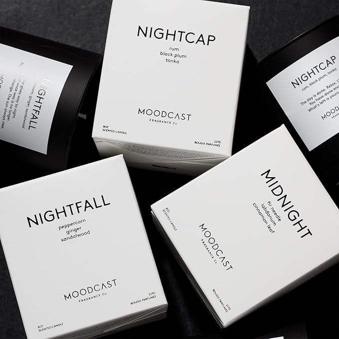 Moodcast Nightcap Scented Candle – Aesthetic Candle for Home, Rum, Black Plum & Tonka, Clean Coco Wax Blend, Vegan, Paraben-Free, 45-Hour Long Lasting Burn – 8oz