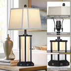 27" Tall Vintage Table Lamp Set of 2 with USB C+A & Outlet,Black Industrial End Table Lamp for Living Room,Farmhouse Rustic Bedside Lamps with Bell Lampshades for Bedroom Nightstand,Black