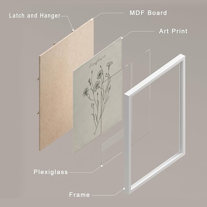 SIGNWIN Framed Vintage Wildflower Wall Art, Set of 4 Plant Collage Drawing Wall Decor Prints, Nature Wilderness Wall D¨¦cor for Living Room, Bedroom - 12"x16" White