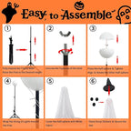 2 Packs Halloween Ghost Outdoor Decorations, 59” Light Up Ghost Decor with Remote Control, Adjustable Height Standing Halloween Lighted Ghost Kit with Witch Hat Ideal for Porch, Garden, Yard