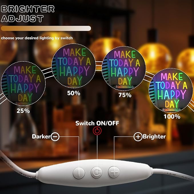 Make Today A Happy Day Neon Sign, Inspirational Colorful Letter Neon Light for Wall Decor, Dimmable Motivation LED Light Sign for Bar Cafe Restaurant Office Living Room Wedding