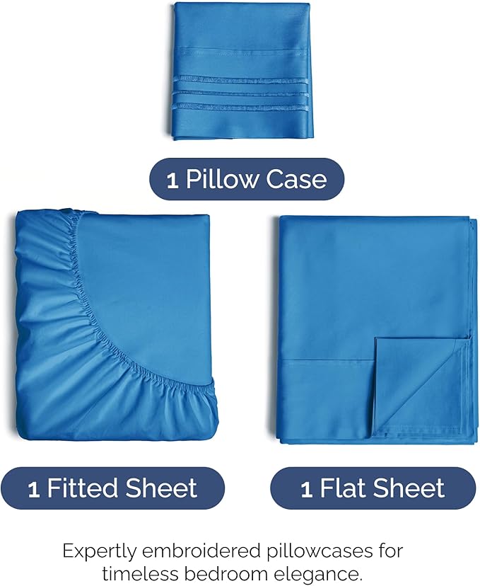 Twin Size 3 Piece Sheet Set - Comfy Breathable & Cooling Bed Sheets Set - Hotel Luxury Bedding for Women, Men, Kids, Teens, Boys & Girls - Deep Pockets, Soft and Wrinkle Free - Oeko-Tex - Royal Blue