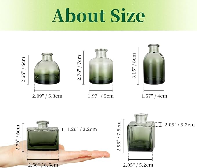 Hewory Small Glass Bud Vases for Centerpieces 40pcs Green Sturdy Cute Flower Vases Bulk, Mini Bottle Vase for Wedding Home Decor Birthday Party Events Mother's Day Bridal Shower Gifts Table Decor