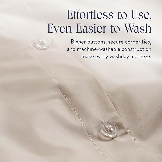 Brooklinen Luxury Percale Duvet Cover – 100% Cotton, Cool, Crisp, Extra-Long Corner Ties, Button Closure, Soft & Breathable – Machine Washable, Duvet Cover Full/Queen Bed Sizes (Pebble)
