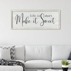 ZZJJHYWGQ Life is Short Make It Sweet Sign Wall Decor 32"×12" for Bedroom Family Lnspirational Quote Large Wood Framed Wall Hanging Art (White)