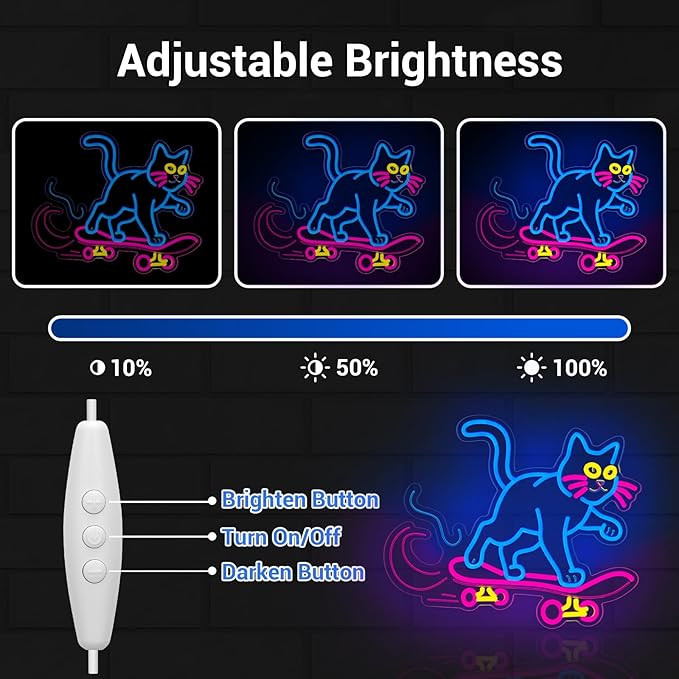 Cute Cat Neon Sign, Skateboard Neon Signs for Wall Decor Dimmable USB Room Decor for Teen Girl, Party, Bedroom, Pub, Furniture, Gifts for Birthday, Christmas (Cool Cat-Blue)