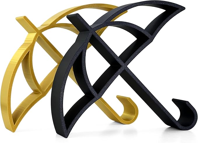 Black & Gold Umbrella Decor – Modern 3D Printed Sculpture for Home or Desk, Minimalist Artistic Accent, Dual Design Set of Two